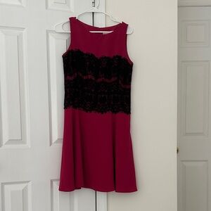 LOFT Fuchsia and Black Lace Midi Dress
